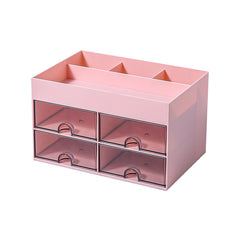 Desk Organizer with 4 Drawers and 4 compartment for Room Décor, Makeup Supplies Skincare Stuff Storage Box, Office Desk Accessories, Desktop Pen Holder, Pink