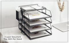 5 Tier Stackable Letter Tray Office Desk Paper Organizer File Trays with Pen Holder - StorageMart