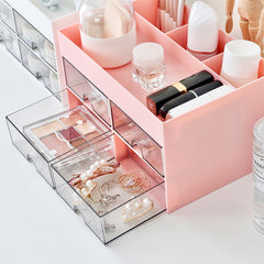 Desk Organizer with 4 Drawers and 4 compartment for Room Décor, Makeup Supplies Skincare Stuff Storage Box, Office Desk Accessories, Desktop Pen Holder, Pink