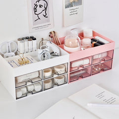 Desk Organizer with 4 Drawers and 4 compartment for Room Décor, Makeup Supplies Skincare Stuff Storage Box, Office Desk Accessories, Desktop Pen Holder, Pink