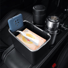 Car armrest storage box with 2 foldable cup holder