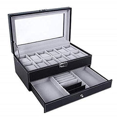 StorageMart 12-Slot Watch and Layer Organizer Case Watch Box, 30 X 20 X 8 cm, Black - StorageMart