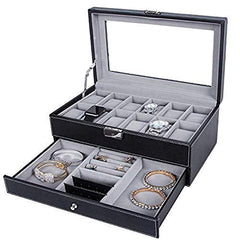 StorageMart 12-Slot Watch and Layer Organizer Case Watch Box, 30 X 20 X 8 cm, Black - StorageMart