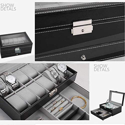 StorageMart 12-Slot Watch and Layer Organizer Case Watch Box, 30 X 20 X 8 cm, Black - StorageMart