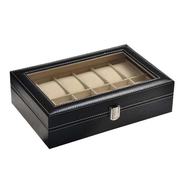 StorageMart 12 Slot watch storage box with PU Leather pillow | 30.5 x 20 x 7.5 cm | Black - StorageMart