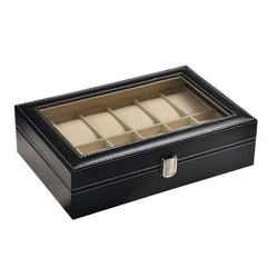 StorageMart 12 Slot watch storage box with PU Leather pillow | 30.5 x 20 x 7.5 cm | Black - StorageMart