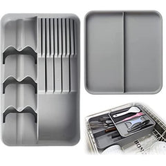 StorageMart 2 Layer Knife, spoons and tools drawer with small plate | Size - 39.5 x 24 x 8 CM | Plastic | Grey - StorageMart