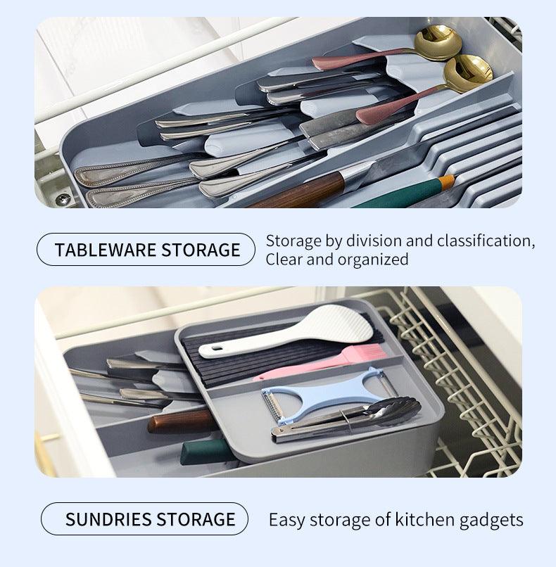 StorageMart 2 Layer Knife, spoons and tools drawer with small plate | Size - 39.5 x 24 x 8 CM | Plastic | Grey - StorageMart