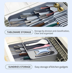 StorageMart 2 Layer Knife, spoons and tools drawer with small plate | Size - 39.5 x 24 x 8 CM | Plastic | Grey - StorageMart