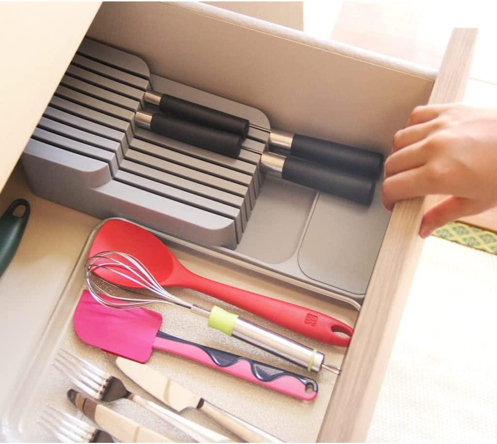 StorageMart 2 Layer Knife Storage Drawer | 39 x 14.3 x 7.5 cm | Plastic | Grey - StorageMart