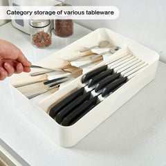 StorageMart 2 Layer Knife With Spoon Holder Kitchen Drawer Organizer |39.5 x 24 x 8 CM | Plastic | White - StorageMart