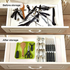 StorageMart 2 Layer Knife With Spoon Holder Kitchen Drawer Organizer |39.5 x 24 x 8 CM | Plastic | White - StorageMart