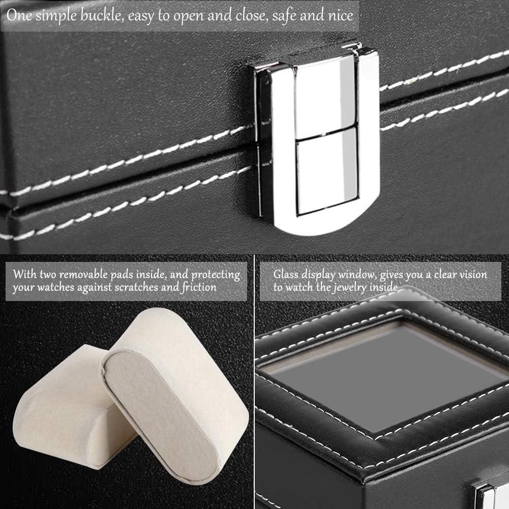 StorageMart 2 Slot Watch Storage Box Leather Box Jewelry Storage Organizer Storage Case For Men & Women, 11 X 11 X 8 CM, Black - StorageMart