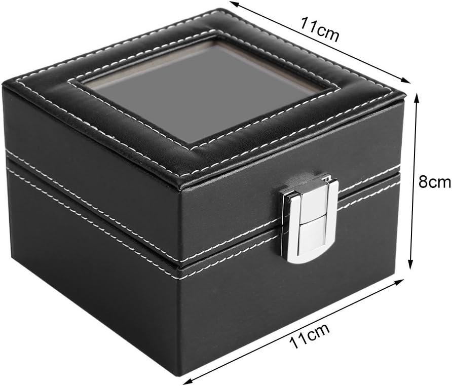 StorageMart 2 Slot Watch Storage Box Leather Box Jewelry Storage Organizer Storage Case For Men & Women, 11 X 11 X 8 CM, Black - StorageMart