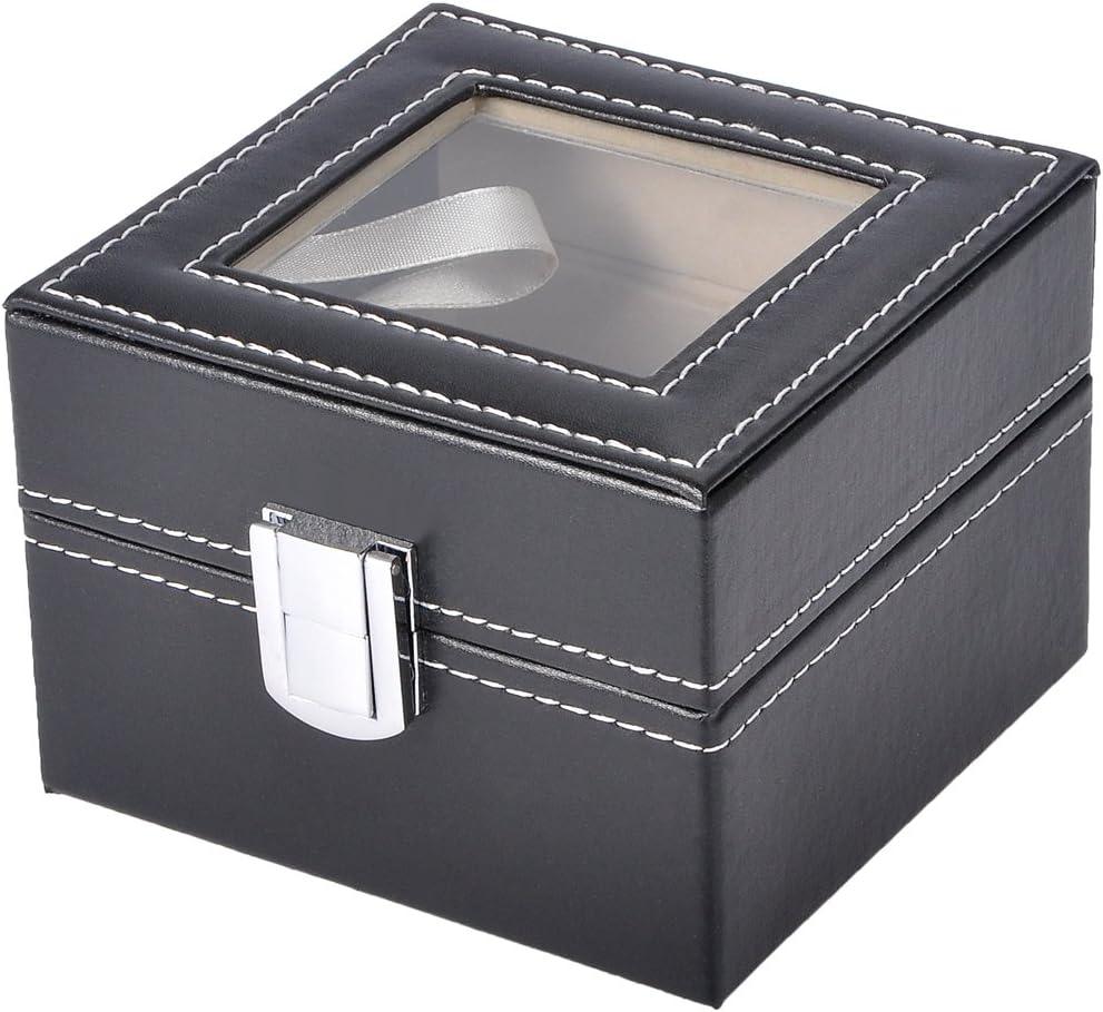 StorageMart 2 Slot watch storage box | Watch display box with glass cover for men & women | PU Leather | 11 x 11 x 8 CM | Black - StorageMart