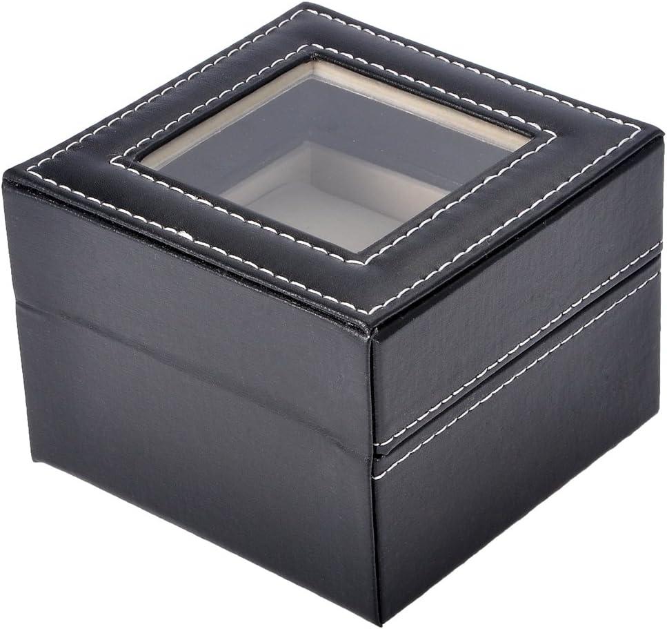 StorageMart 2 Slot watch storage box | Watch display box with glass cover for men & women | PU Leather | 11 x 11 x 8 CM | Black - StorageMart