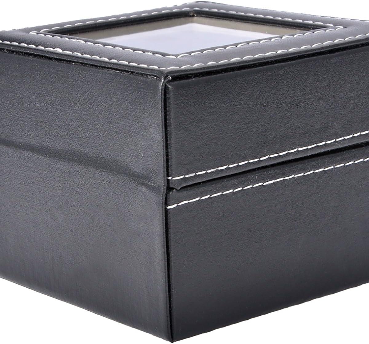 StorageMart 2 Slot watch storage box | Watch display box with glass cover for men & women | PU Leather | 11 x 11 x 8 CM | Black - StorageMart