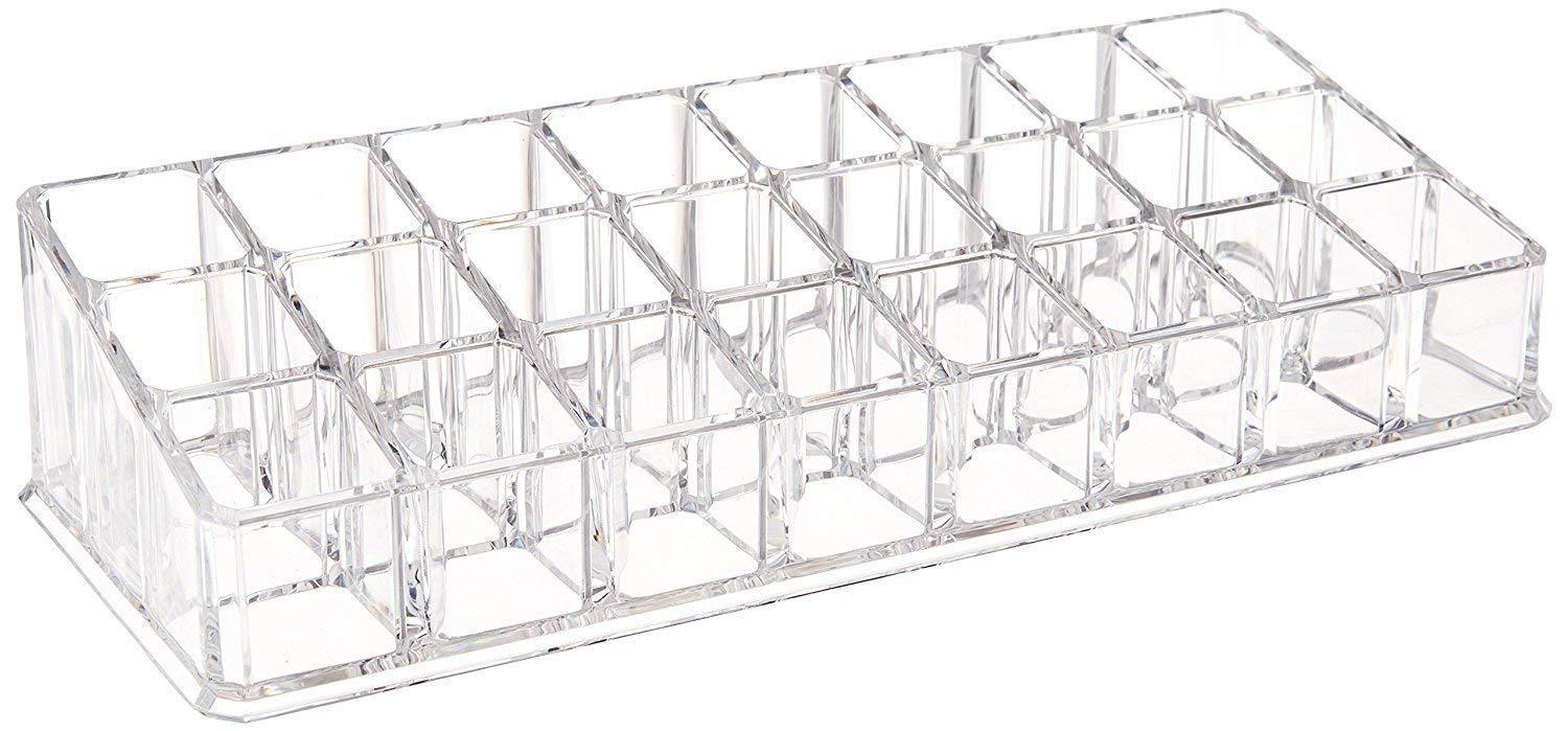 StorageMart 24 Grid Clear Acrylic Lipstick, Cosmetic Organizer, 22 X 9 X 5 CM, Transparent - StorageMart