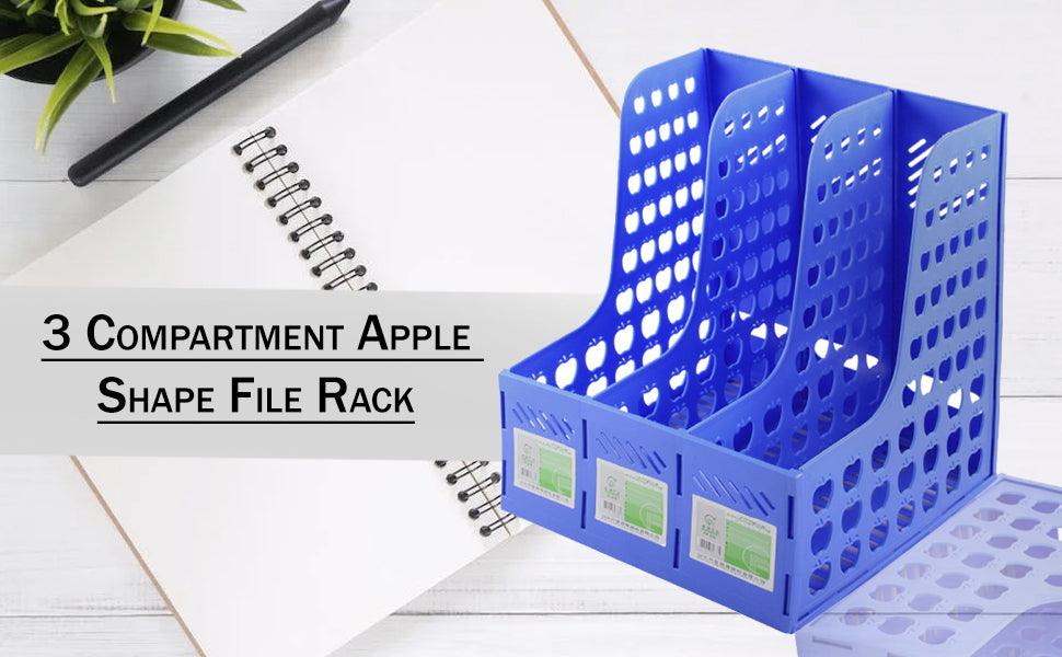 StorageMart 3 Compartment Plastic Apple Shape File Paper Magazine Rack Holder, 31.3 X 23.5 X 26.6 cm, Blue - StorageMart