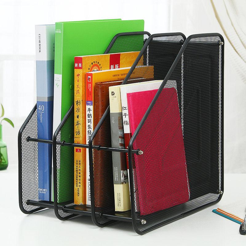 StorageMart 3 Layer Metal Mesh Magazine Document Holder File Rack, 35.5 X 28.5 X 25 cm, Black - StorageMart