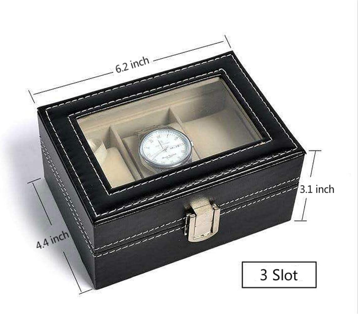 StorageMart 3 Slot Watch Storage Box Leather Box Jewelry Storage Organizer Storage Case For Men & Women, 15.8 X 11 X 8 CM, Black - StorageMart