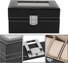 StorageMart 3 Slot Watch Storage Box Leather Box Jewelry Storage Organizer Storage Case For Men & Women, 15.8 X 11 X 8 CM, Black - StorageMart