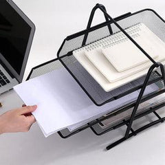 StorageMart 3-Tier Metal Mesh Document File Tray, 35 X 30 X 27 CM, Black - StorageMart