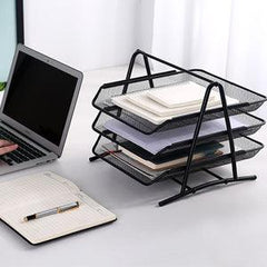 StorageMart 3-Tier Metal Mesh Document File Tray, 35 X 30 X 27 CM, Black - StorageMart