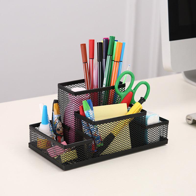 StorageMart 4 Compartments Office Desktop Supplies Pen Stand Pencil Accessories Holder Container Desk Organizer Stationery,8.07 x 3.93 x 3.54 Inch, Black - StorageMart