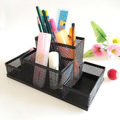 StorageMart 4 Compartments Office Desktop Supplies Pen Stand Pencil Accessories Holder Container Desk Organizer Stationery,8.07 x 3.93 x 3.54 Inch, Black - StorageMart