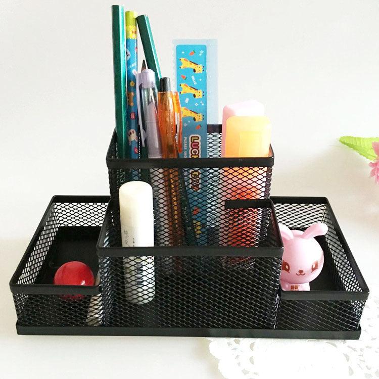 StorageMart 4 Compartments Office Desktop Supplies Pen Stand Pencil Accessories Holder Container Desk Organizer Stationery,8.07 x 3.93 x 3.54 Inch, Black - StorageMart