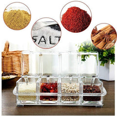 StorageMart 4 Grid Acrylic Seasoning Spice Box for Kitchen, 3.25 X 10.25 X 4.125 Inch, Transparent - StorageMart