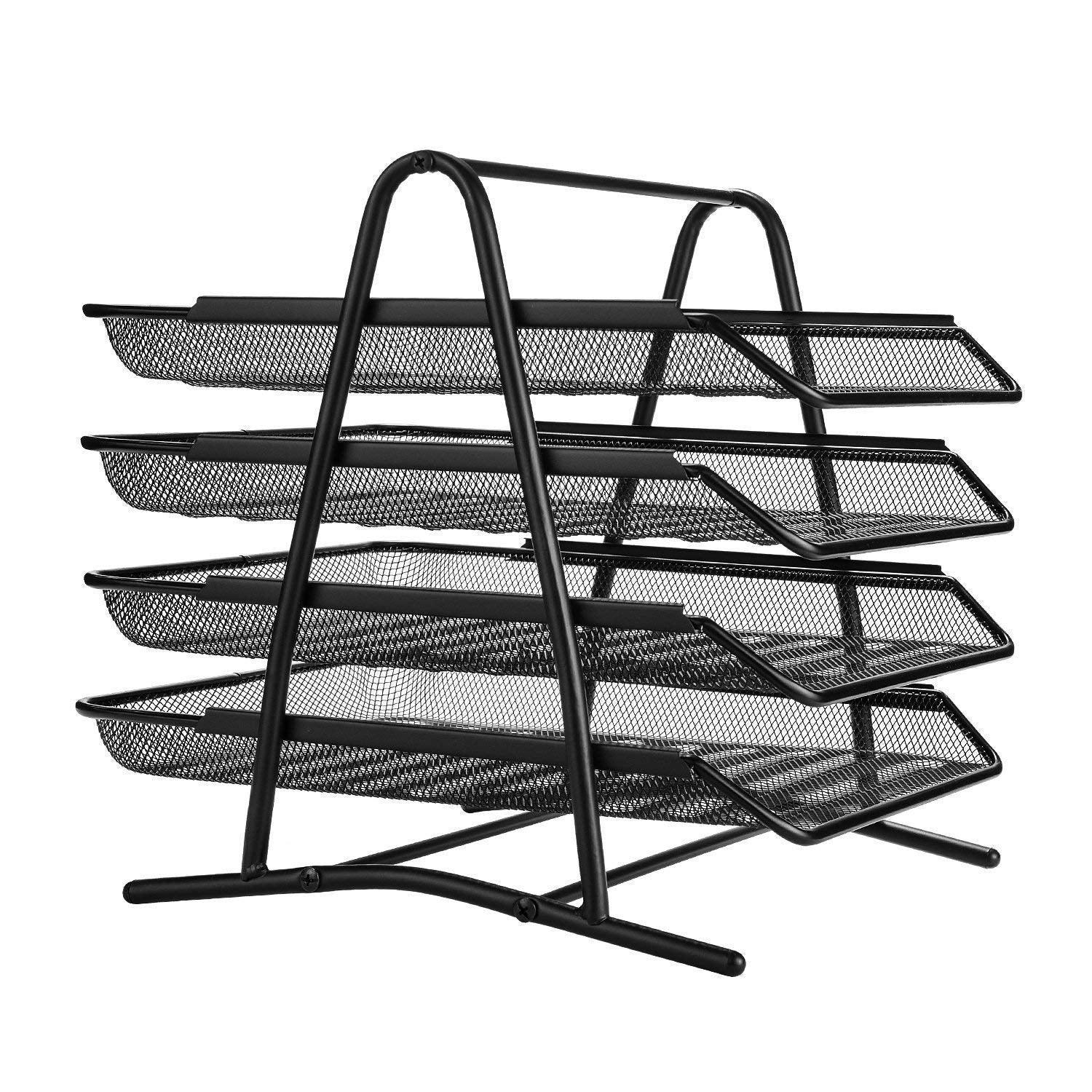 StorageMart 4-Tier Metal File/Documents/Letters/A4 Size Files Rack,31.3 X 28.5 X 30 cm, Black - StorageMart