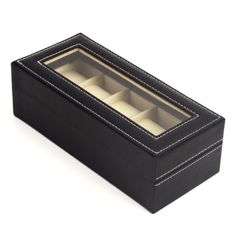 StorageMart 5 Slot watch storage box | Watch display box with glass cover for men & women | PU Leather | 25 x 11 x 8 CM | Black - StorageMart