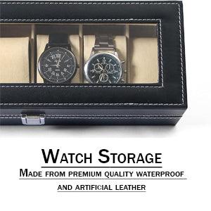 StorageMart 6 Slot Watch Storage Box Leather Box Jewelry Storage Organizer Storage Case, 30 X 20 X 8 cm, Black - StorageMart