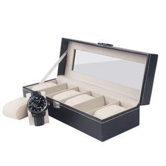 StorageMart 6 Slot Watch Storage Box Leather Box Jewelry Storage Organizer Storage Case, 30 X 20 X 8 cm, Black - StorageMart