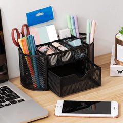 StorageMart 8 Compartment and 1 Drawer Metal Desk Organizer, 8.5 x 4.3 x 4 Inch, Black - StorageMart