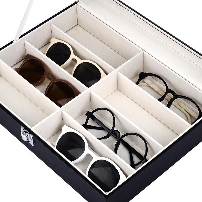 StorageMart 8 Slot Goggles storage box | Eyeglass, sunglasses storage box with PU Leather material for men & Women | 13.2 x 9.7 x 3.4 Inch | Black - StorageMart