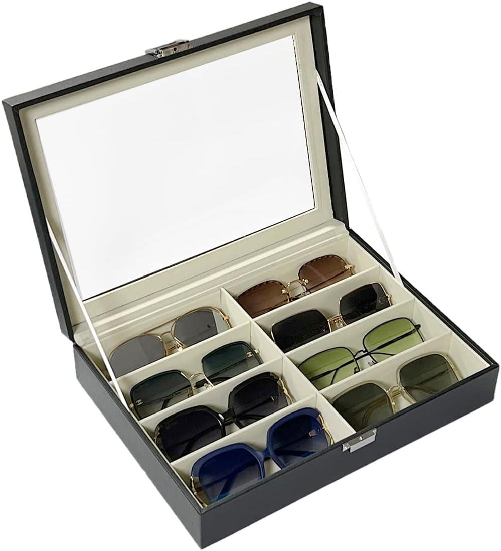 StorageMart 8 Slot Goggles storage box | Eyeglass, sunglasses storage box with PU Leather material for men & Women | 13.2 x 9.7 x 3.4 Inch | Black - StorageMart