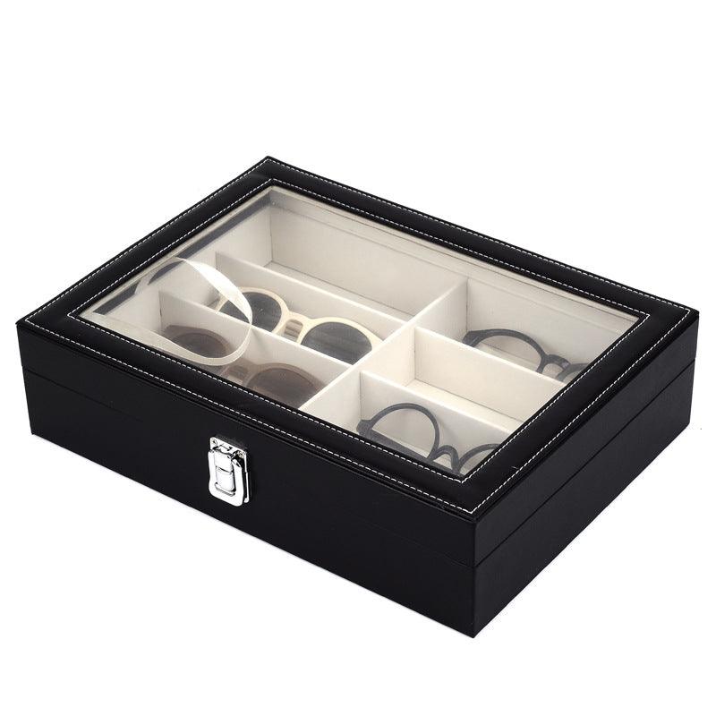 StorageMart 8 Slot Goggles storage box | Eyeglass, sunglasses storage box with PU Leather material for men & Women | 13.2 x 9.7 x 3.4 Inch | Black - StorageMart