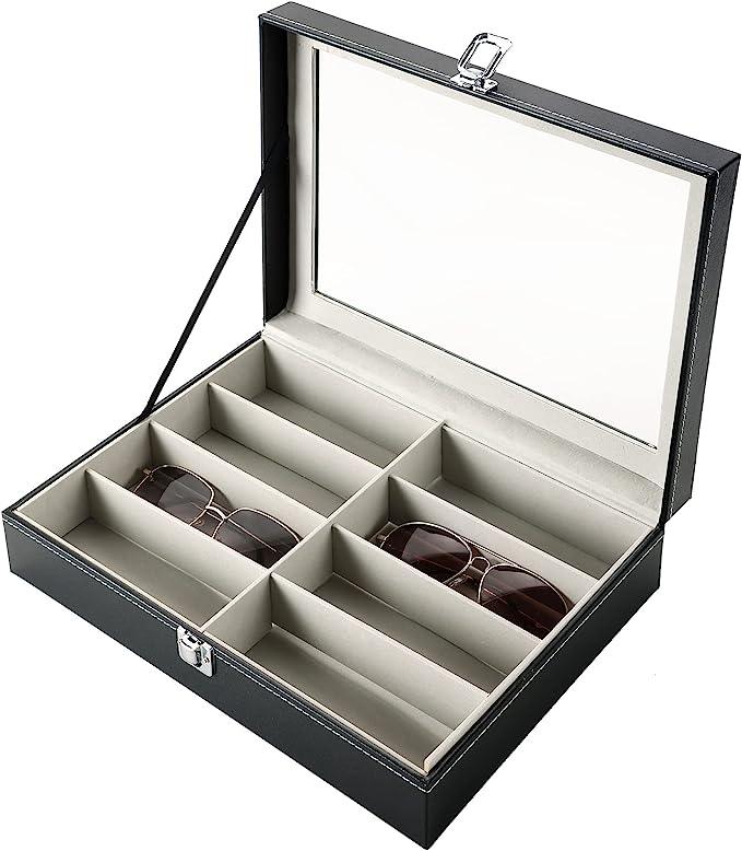 StorageMart 8 Slot Goggles storage box | Eyeglass, sunglasses storage box with PU Leather material for men & Women | 13.2 x 9.7 x 3.4 Inch | Black - StorageMart