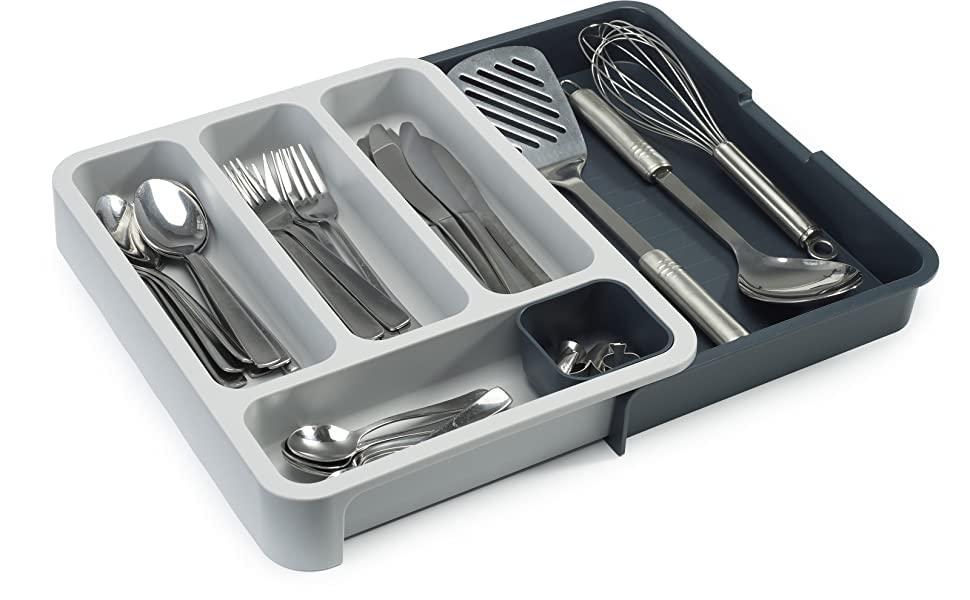 StorageMart Cutlery Storage Drawer Tray Spoon, Knife & Cutting Tool Organizer, 38 x 29 x 5.5 cm, White - StorageMart