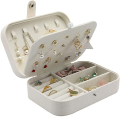 StorageMart Double Layer Travel Jewelry Box For Earrings, Rings, Necklaces, Bracelets, 6.5 X 4.6 X 2.2 Inch (White) - StorageMart