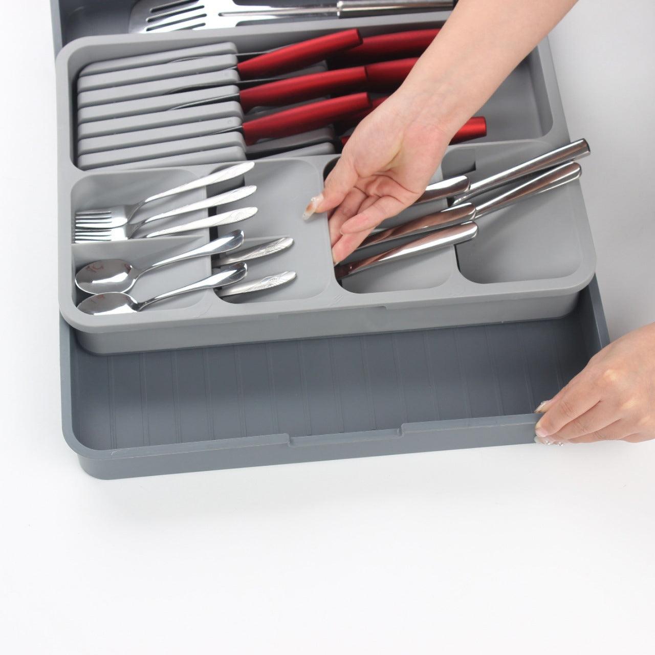 StorageMart Expandable cutlery drawer with knife and spoons saver space, adjustable utensils holder |size -39.5 X 56 X 5.5 | Plastic | Grey - StorageMart