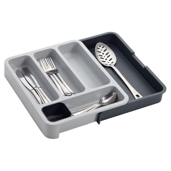 StorageMart Expandable Cutlery Tray Drawer, organize spoon, knives, cutleries, tools etc. | Size - 38 x 29 x 5.5 cm |Plastic | Grey - StorageMart