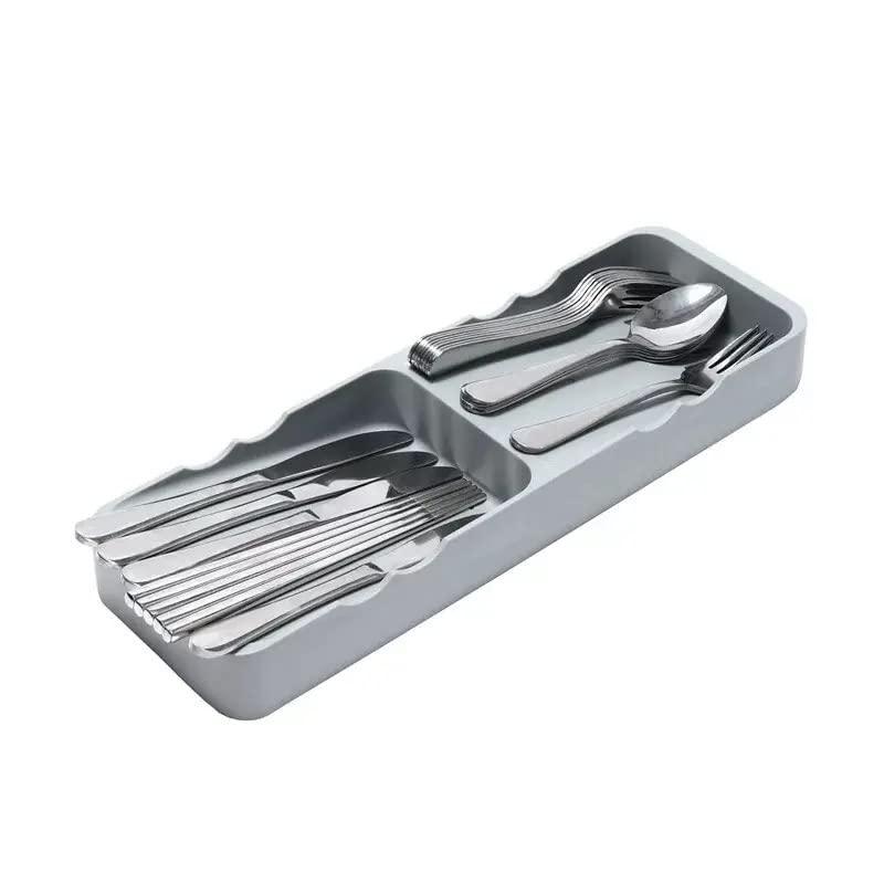 StorageMart Expandable kitchen drawer with knife, spoons, fork Oraganizer | 39.5 x 13 x 4 cm | Plastic | Grey - StorageMart