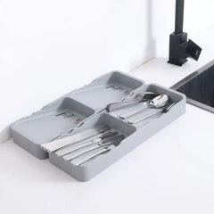 StorageMart Expandable kitchen drawer with knife, spoons, fork Oraganizer | 39.5 x 13 x 4 cm | Plastic | Grey - StorageMart