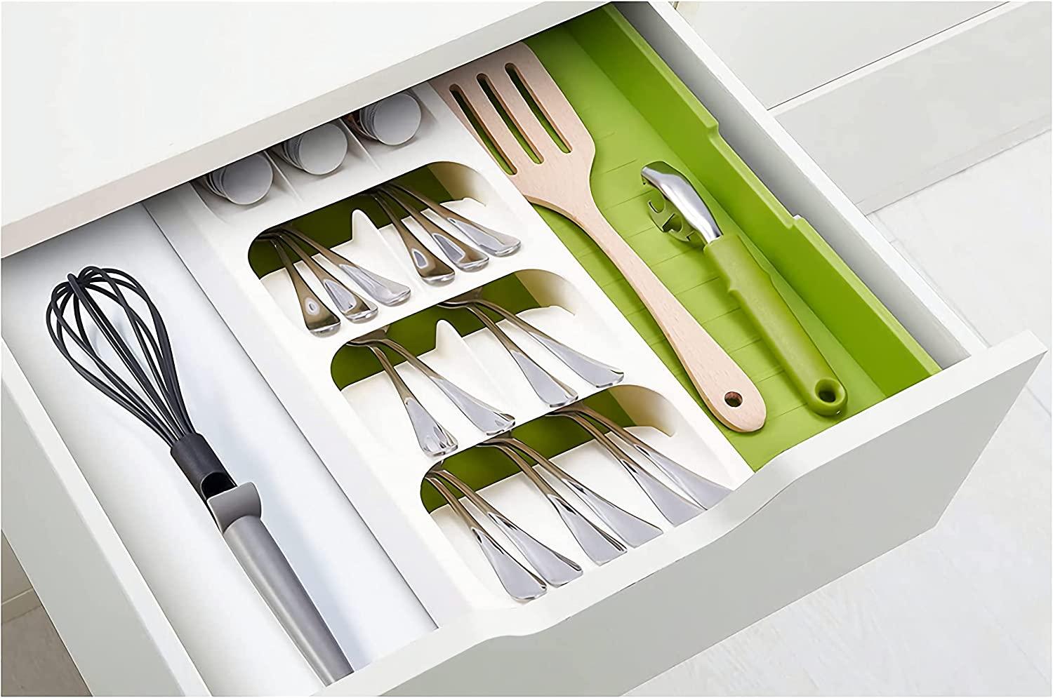 StorageMart Kitchen Storage tray for spoons, forks and utensils. Expandable and adjustable | 40 x 30 x 5.5 cm | Plastic | White - StorageMart