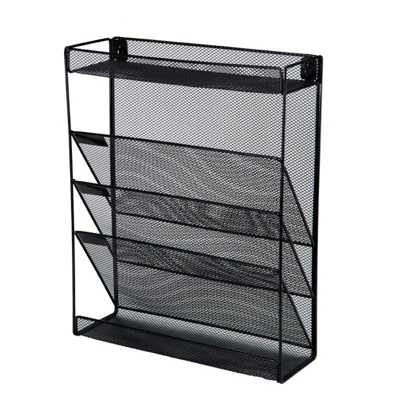 StorageMart Mesh File Organizer 3 Tier File Rack & 2 Compartment Stationery Wall Mount Hanging File Organizer | 40.5 x 32.5 x 10.5 Cm|Metal| Black - StorageMart