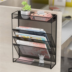 StorageMart Mesh File Organizer 3 Tier File Rack & 2 Compartment Stationery Wall Mount Hanging File Organizer | 40.5 x 32.5 x 10.5 Cm|Metal| Black - StorageMart